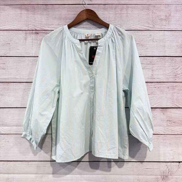 Levi’s Lainey Stripe Cotton Blouse Size Large Button Front Up Shirt Top Casual - Picture 7 of 10